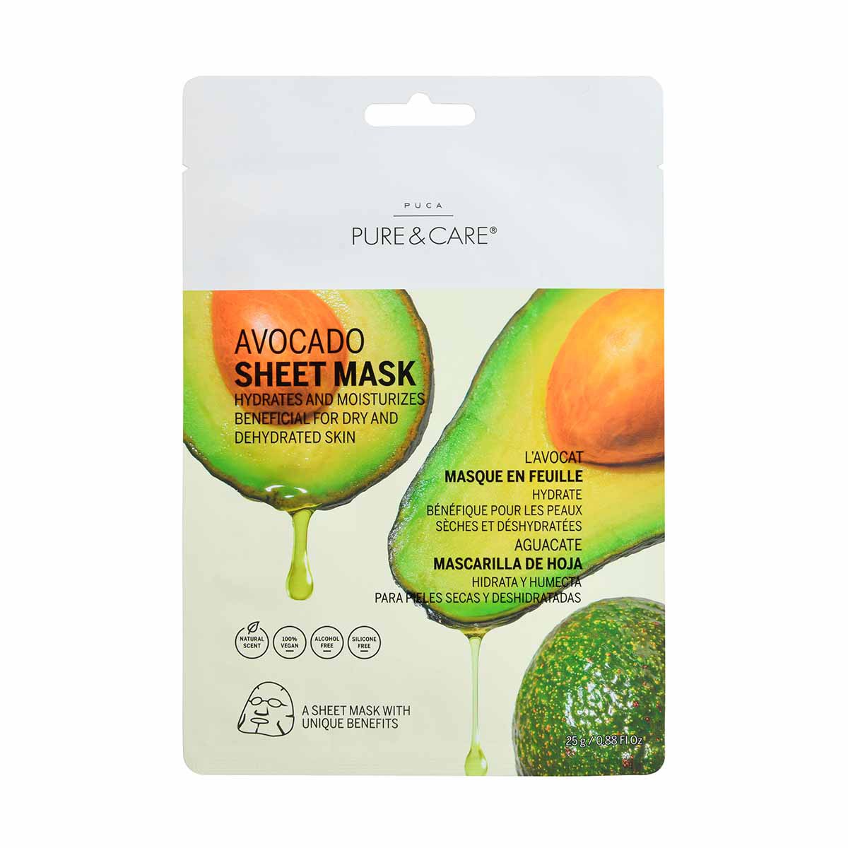 Avocado Sheet Mask for dry skin treatment I PUCA - PURE & CARE